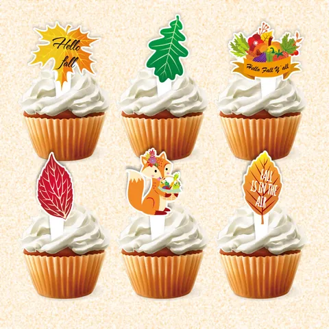 Thanksgiving Pumpkin Maple Leaf Cake Toppers Fall Harvest Festival Party Decoration Cupcake Inserts Autumn Themed Baking Ornaments