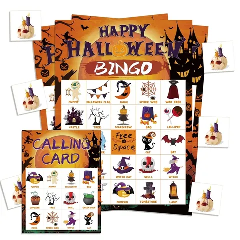 Halloween Bingo Game Cards Set For Party 24 Players Holiday Gathering Supplies Theme Pumpkin Mummy Ghost Printed Paper Cards