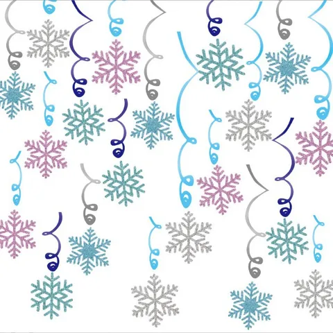Decoraciones Coloridas de Copo de Nieve en Espiral Colgantes para Fiesta de Cumpleaños de Navidad Papel Impreso de Doble Cara PVC Serpentinas de Techo