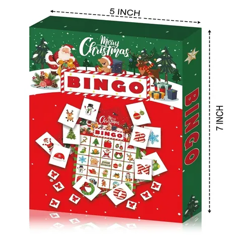 Ensemble de Cartes de Jeu de Bingo de Noël en Carton Blanc Activité de Fête Festive Motif Père Noël Renne Jeux de Vacances Multijoueur