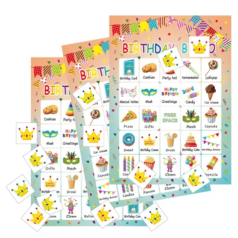 Verjaardagsfeestje Bingo Spel Set Multiplayer Vakantie Feest Activiteiten Benodigdheden Cartoon Spelkaarten Met Markeringskaarten