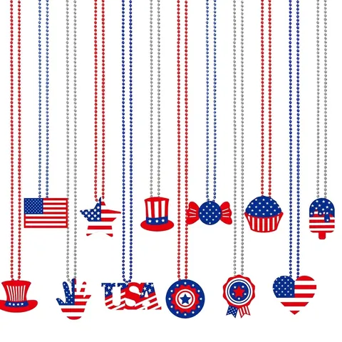 Collares de Cuentas para Fiesta del Día de la Independencia Accesorios Patrióticos Rojo Blanco Azul Joyas de Plástico Hombre Mujer