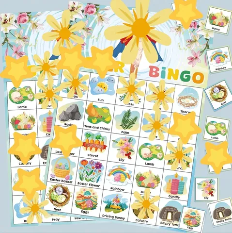 Pasen Bingo Kaarten Spel Set Voor Kinderen 24 Spelers Party Benodigdheden Met Paashaas Eieren Religieuze Elementen Papieren Spel