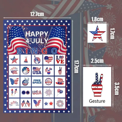 Independence Day Bingo Game Set For 24 Players American Flag Fireworks Theme Party Favor Game Cards For Holiday Gathering