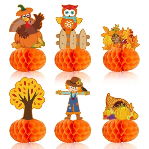 Thanksgiving Honeycomb Centerpieces Turkey Pumpkin Scarecrow Tabletop Ornaments Fall Harvest Party Decorations Paper Decorative Crafts
