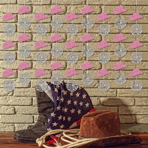 Western Cowboy Party Guirlande Roze Cowgirl Hoed Discobal Wild West Thema Verjaardagsfeest Decoraties Voor Dames Meisjes Achtergrond Decor