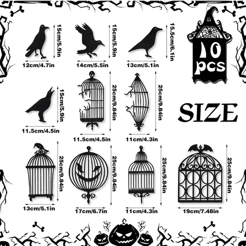 Halloween Party Black Hollow Birdcage Crow Hanging Decorations Glitter Paper Ornaments Gothic Scene Layout Home Decor