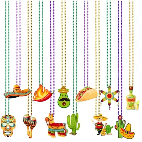 Messicano Giorno Dei Morti Festa Perline Collane Pendenti In Feltro Cinco De Mayo Sombrero Teschio Cactus Peperoncino Decorazione