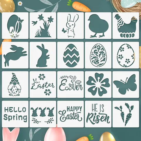 Stencil Pittura Coniglio Uovo di Pasqua Modello Disegno Cavo DIY per Bambini Arte Mobili Festa Casa