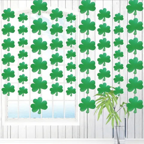 Guirnalda de Trébol del Día de San Patricio Banner de Trébol de Cuatro Hojas con Purpurina Verde para Decoraciones de Fiesta de Festival Irlandés