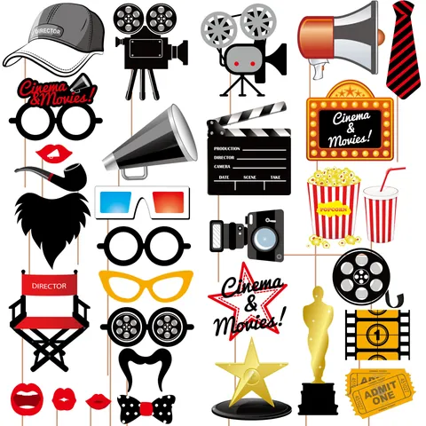 Hollywood Movie Theme Party Photo Booth Props Director Hat Camera Film Clapboard Megaphone Handheld Photography Decoration Paper