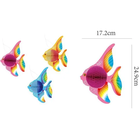 Honeycomb Paper Tropical Fish Hanging Ornaments Marine Animal 3D Paper Honeycomb Decorations For Hawaiian Party Kids Room Nursery Decor