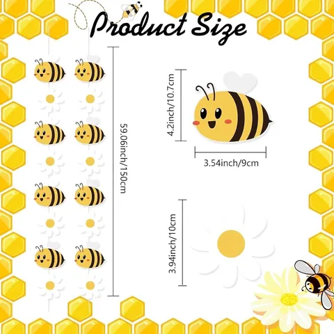 Cute Bee Daisy Flower Hanging Garland Nursery Room Party Decoration Paper Bunting Banner For Birthday Event Venue Ornament