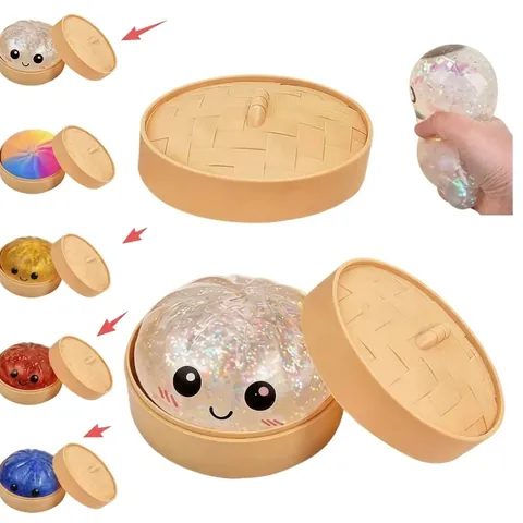 Giocattolo Squishy a Forma di Panino al Vapore con Viso Sorridente Antistress con Vaporiera a Rilascio Lento per Adulti e Bambini