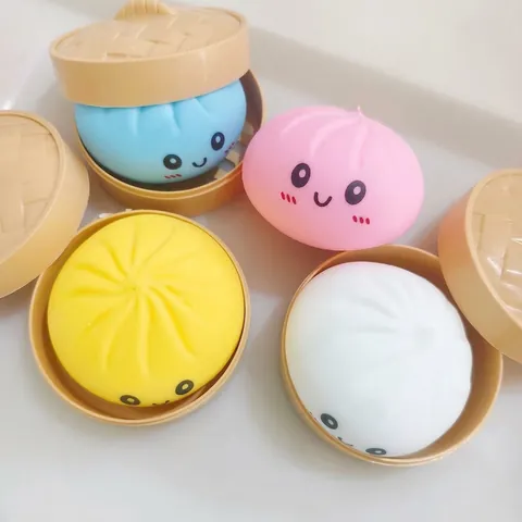 Simulazione Panino al Vapore Squishy Toy Carino Emoji Antistress Fidget Toy Con Vaporiera TPR Sensoriale Morbido Giocattolo