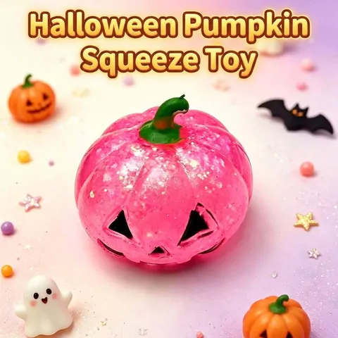 Halloween Pumpkin Head Glitter Squishy Toy Stress Relief Decompression Jack-o'-lantern Printed Sensory Toy For Party Gift