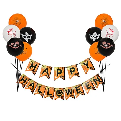 Set di Decorazioni per Feste di Happy Halloween Con Banner e Palloncini in Lattice Stampati per Allestimento Scene Spaventose