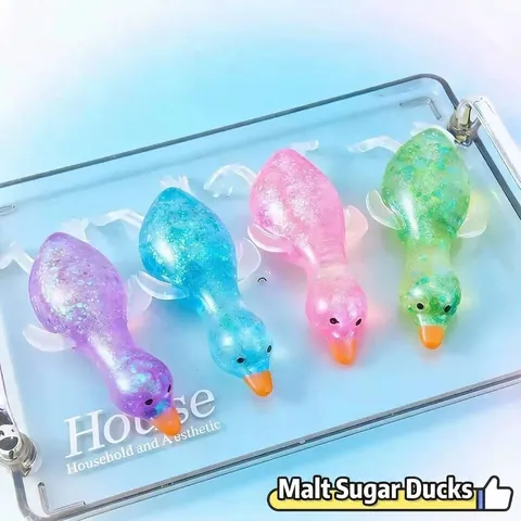 Aurora Sequin Duck Squishy Toy Slow Rebound Stress Relief Squeeze Toy TPR Animal Shaped Sensory Fidget Toy For Kids Adults Gift
