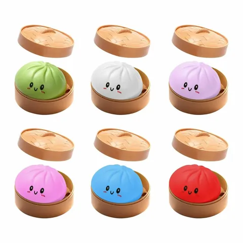Kawaii Baozi Squishy Giocattolo Antistress TPR Simulazione Panino al Vapore Con Mini Vaporiera per Adulti Bambini Espressione Cartone Animato