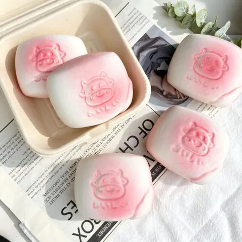 Giocattolo Squishy Simulazione Panino al Vapore al Latte Ritorno Lento Antistress Kawaii Disegno Mucca Cartone Animato Pane