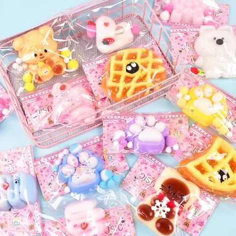 Cartoon Bear Cat Paw Waffle Shaped Squishy Toy Soft TPR Decompression Stress Relief Squeeze Toy For Kids Adults Gift