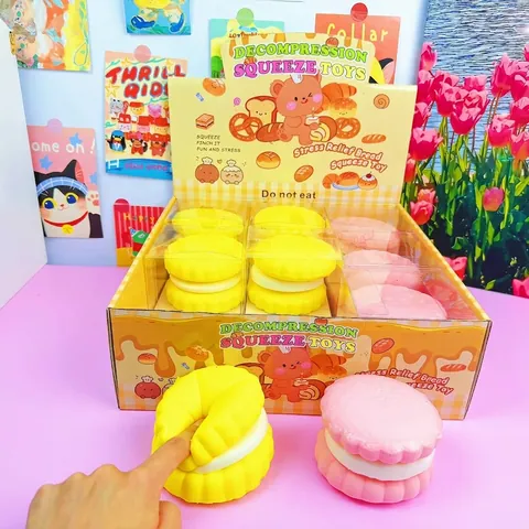Macaron Squeeze Toy Slow Rebound PU Simulation Biscuit Stress Relief Sensory Toy For Teens Adults Office Desktop Decor