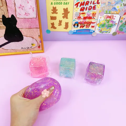 Glitter Ice Cube Squishy Stress Relief Toy Soft Colorful Translucent Sensory Squeeze Toy For Kids And Adults
