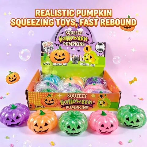 Halloween Pumpkin Head Squishy Toy Stress Relief Slow Rebound Glitter Jack-O-Lantern Funny Festive Gift For Party Stress Relief