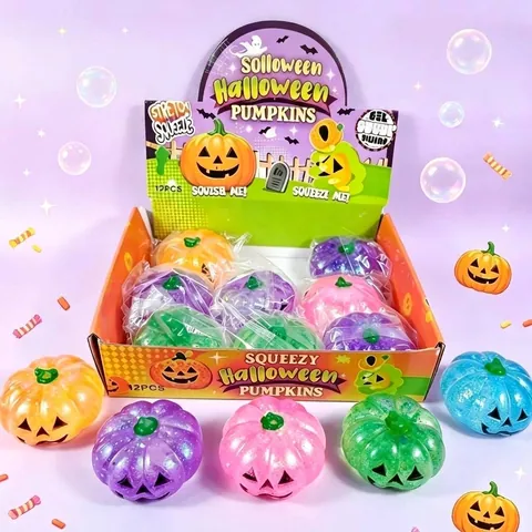 Halloween Pumpkin Head Squishy Toy Stress Relief Slow Rebound Glitter Jack-O-Lantern Funny Festive Gift For Party Stress Relief