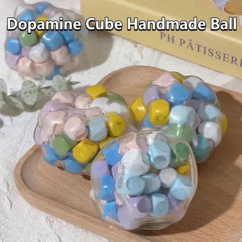 Handmade Dopamine Color Squishy Ball With Colorful Wooden Blocks Transparent TPR Stress Relief Sensory Toy For Adults Kids
