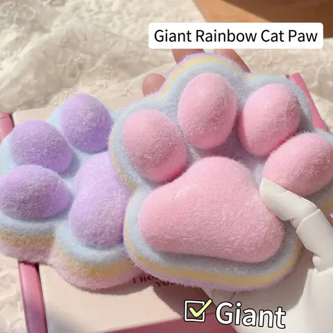 Jumbo Rainbow Cat Paw Squishy Toy Giant TPR Flocking Plush Squeeze Toy For Stress Relief Sensory Toy For Adults Kids Gift