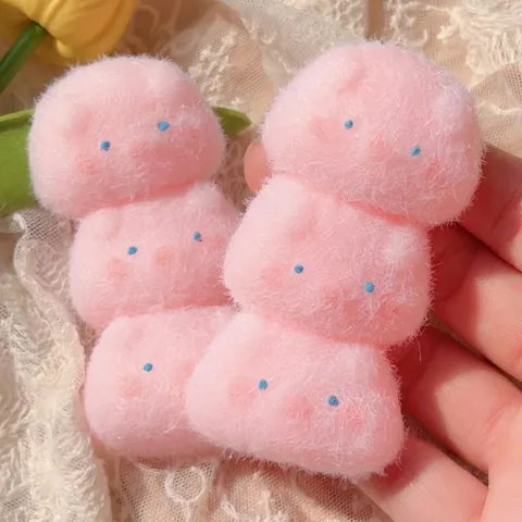 Cute Flocked Triple Stacked Animal Squishy Stress Relief Toy Soft Cartoon Pig Bear Panda Decompression Squeeze Toy For Kids Adult Desk Decor