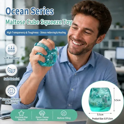 Transparent Maltose Ocean Ice Cube Squishy Toy Stress Relief Sensory Fidget Toy Lemon Jellyfish Shape For Kids Adults