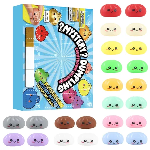 Mystery Dumpling Squishy Toy Advent Calendar Blind Box Stress Relief Fidget Toys Set Cartoon Gift For Kids Adults