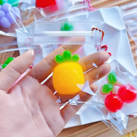 Mini Fruit Squishy Toy TPR Soft Rubber Stress Relief Fidget Pendant Strawberry Pineapple Grape Cherry Carrot Keychain