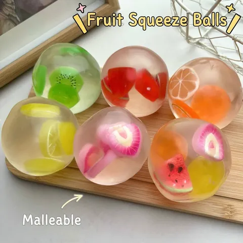 Jouet Anti-stress Fait à la Main avec Tranches de Fruits Balle à Presser Texture Gelée Transparente Balle Sensorielle de Décompression pour Enfants Adultes