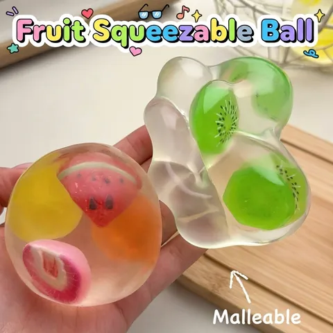 Jouet Anti-stress Fait à la Main avec Tranches de Fruits Balle à Presser Texture Gelée Transparente Balle Sensorielle de Décompression pour Enfants Adultes