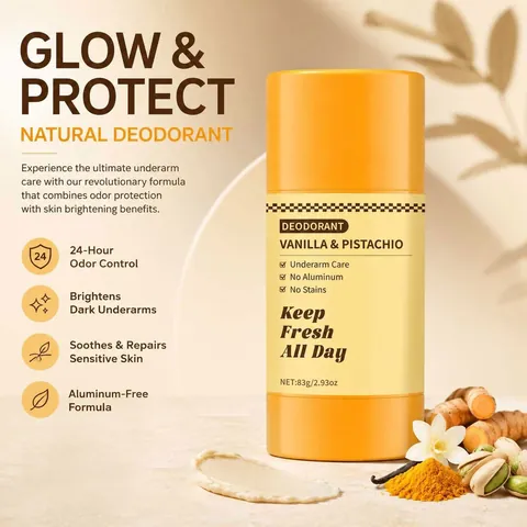 Kojic Acid Turmeric Deodorant Stick Aluminum Free Vanilla Pistachio Scent Underarm Brightening Body Odor Control Deodorant For Unisex