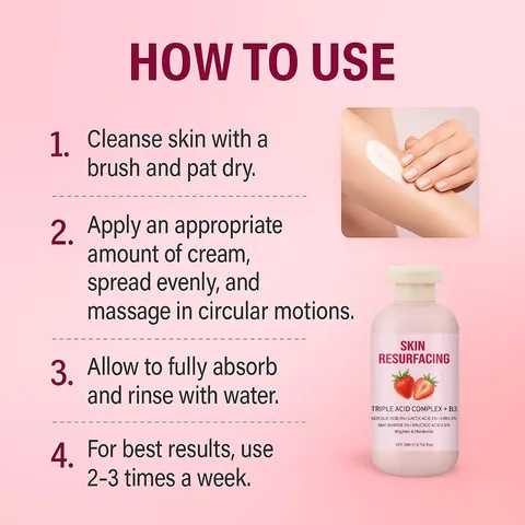 Strawberry Skin Resurfacing Body Cream With Body Brush Niacinamide Complex Acid For Keratosis Pilaris Treatment Brightening Body Lotion