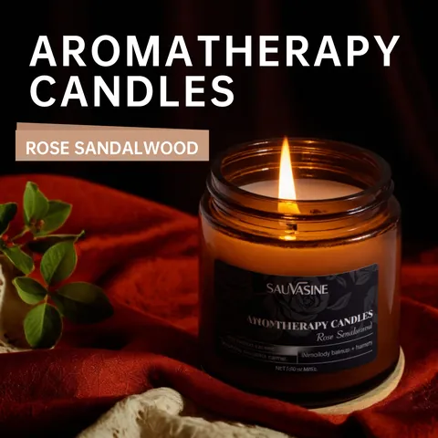 Vela Aromática de Cera de Soja Natural Rosa Sándalo Vela de Aromaterapia en Frasco de Vidrio Ámbar para Decoración del Hogar