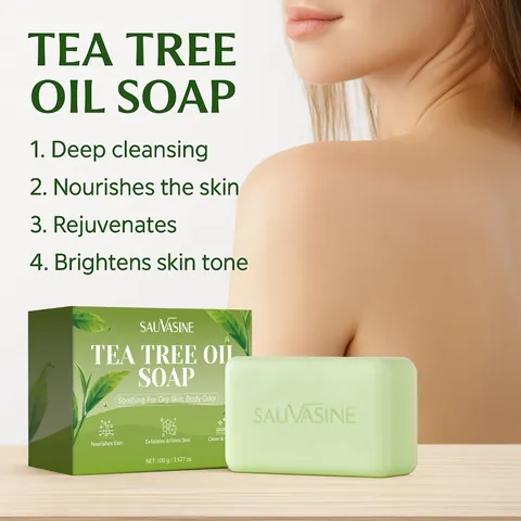 Jabón de Aceite de Árbol de Té SAUVASINE para Limpieza Profunda Cuerpo Nutritivo Refrescante Cuidado de la Piel Jabón en Barra
