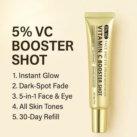 Vitamin C Booster Shot Face And Eye Cream Brightening Essence For Dark Spot Fade Skin Care Gold Tube Liquid Cream Gift