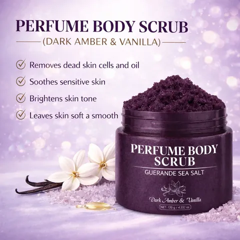 Sea Salt Perfume Body Scrub Dark Amber And Vanilla Fragrance Exfoliating Deep Cleaning Moisturizing Body Care Scrub