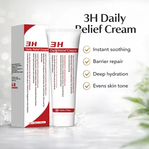3H Daily Relief Cream 50ml Soothing Face Moisturizer Centella Asiatica Niacinamide Ceramide Barrier Repair Cream Skincare