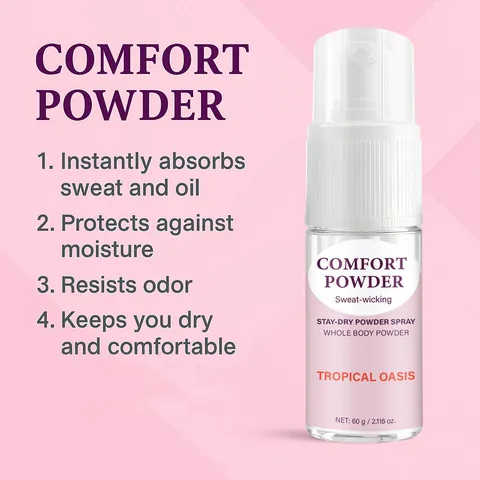 Comfort Body Powder Spray Tropical Oasis Scent Long-Lasting Stay-Dry Sweat-Wicking Whole Body Powder for Women and Men