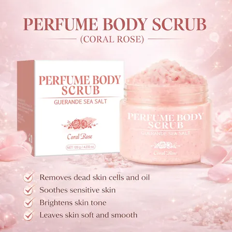 Natural Sea Salt Body Scrub Perfume Fragrance Coral Rose Scent Exfoliating Deep Cleansing Brightening Skin Care For Women Men