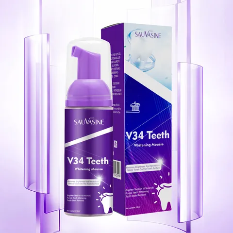 Mousse Blanqueadora de Dientes Púrpura V34 Eliminación de Manchas Pasta Dental Iluminadora Espuma Limpiadora Oral Dientes Amarillos Uso Diario Mujer Hombre