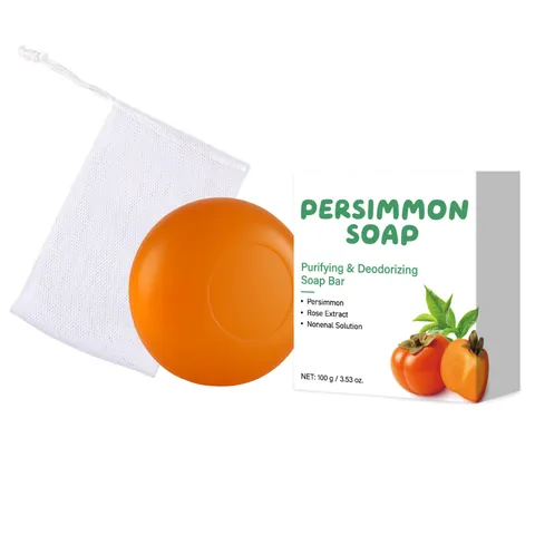 Jabón de Barra de Caqui Desodorizante Extracto de Té Verde Jabón de Limpieza Corporal Con Red de Espuma Para Uso Doméstico Baño Accesorio Cuidado de la Piel