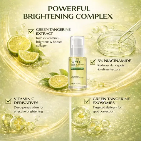 Green Tangerine Vitamin C Dark Spot Care Serum Niacinamide Brightening Facial Essence Skincare For Dark Spots Uneven Skin Tone