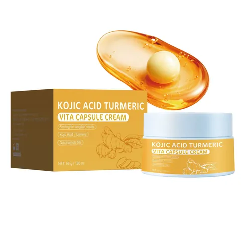 Kojic Acid Turmeric Vitamin Capsule Face Cream For Brightening Moisturizing Skin Care Niacinamide Facial Cream For Women And Men